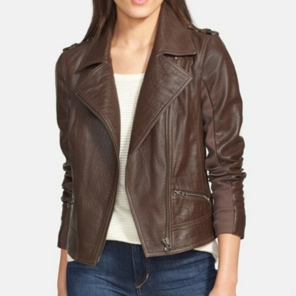Trouve Leather Moto Jacket Brown - Picture 1 of 5
